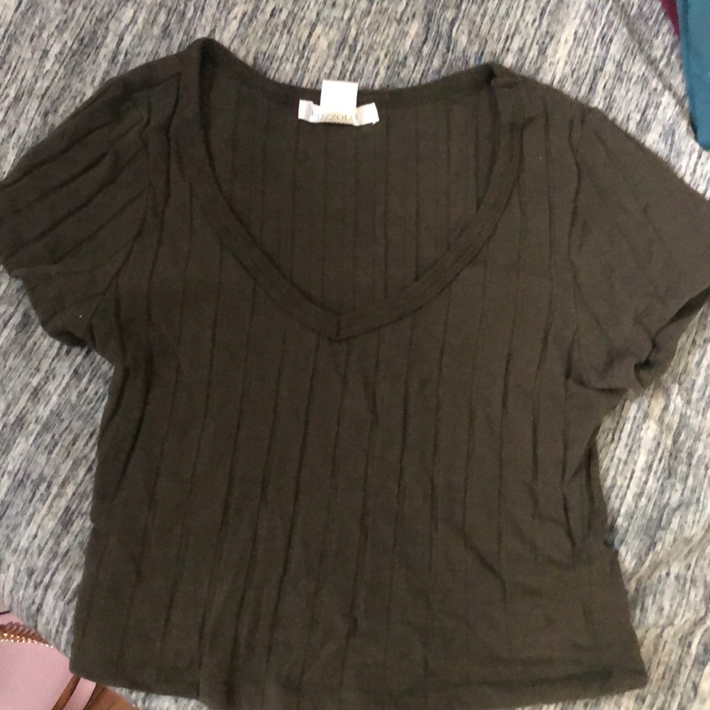 Navy green vneck crop top